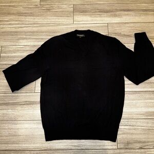 VINTAGE Express Design Studio Men's Black Merino Wool V-Neck Pullover Sweater M